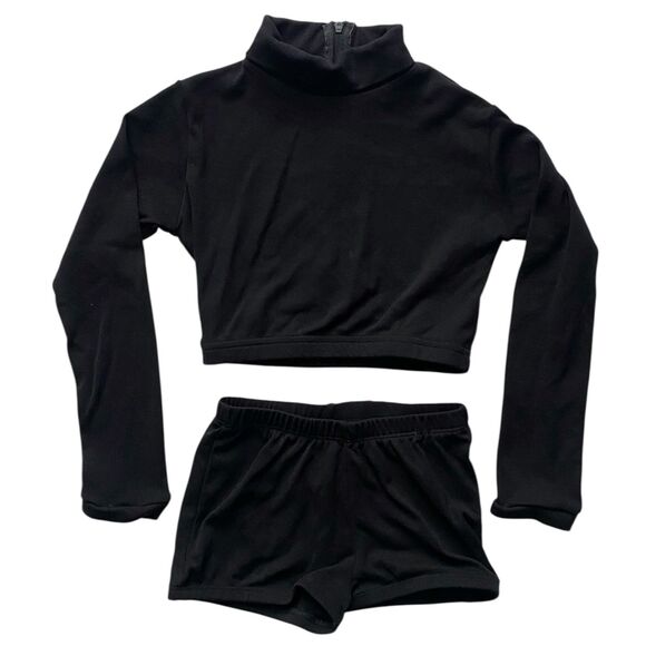 Chassé Long Sleeve Cropped Bodysuit Cheerleading Shirt & Shorts Set Youth M - Picture 1 of 4